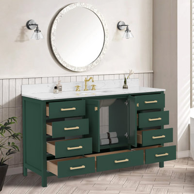Meuble-lavabo autoportant 60 po avec comptoir simple en bois massif 60 po