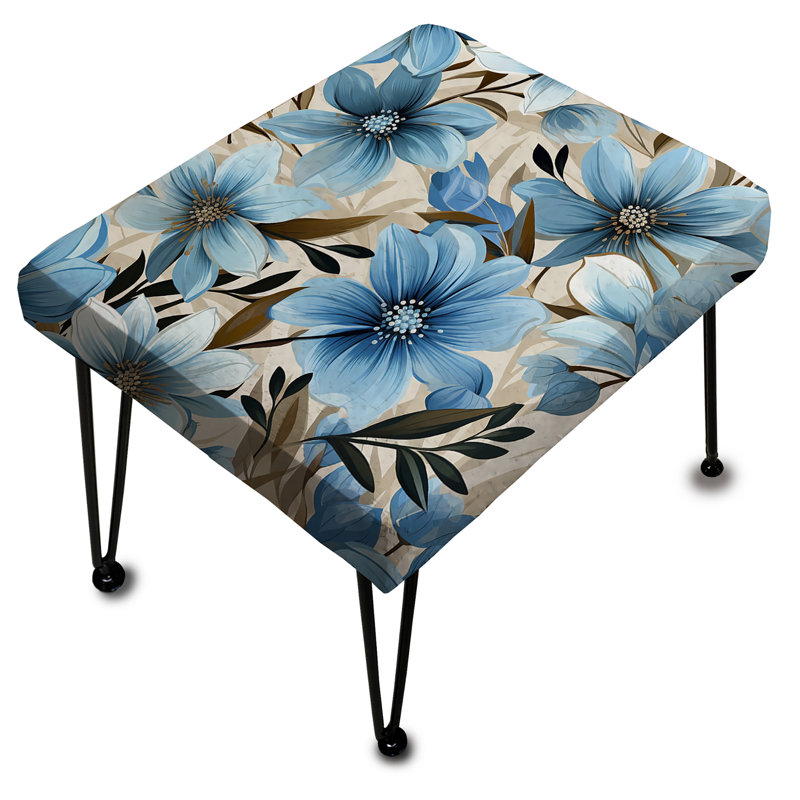 Blue Coastal Harmony Floral Pattern I - Floral Rectangle Ottoman