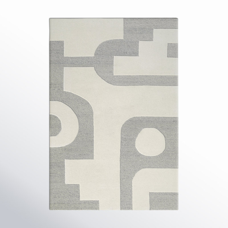 Wingrove Abstract Hand Tufted Wool Area Rug in Gray, Rectangle 5' x 7'6"