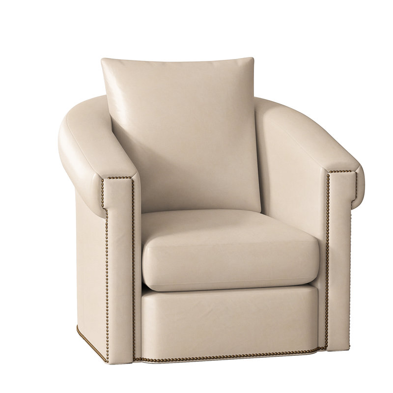 Andre Swivel Armchair, French Natural, Aline Light Gray Stonewash Genuine Leather