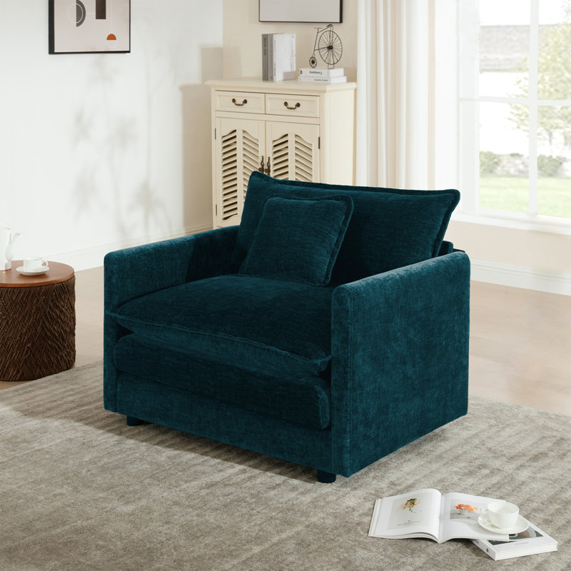 Upholstered Armchair, Chenille Fabric Sofa, For Living Room , Blue Chenille