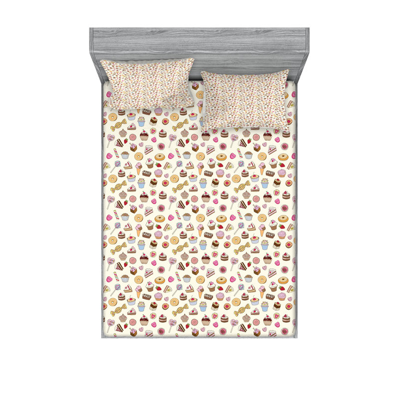 Multicolore ensemble de draps et taies décoratives de dessert Ambesonne, Ensemble de draps pour lit double avec 4 taies d'o
