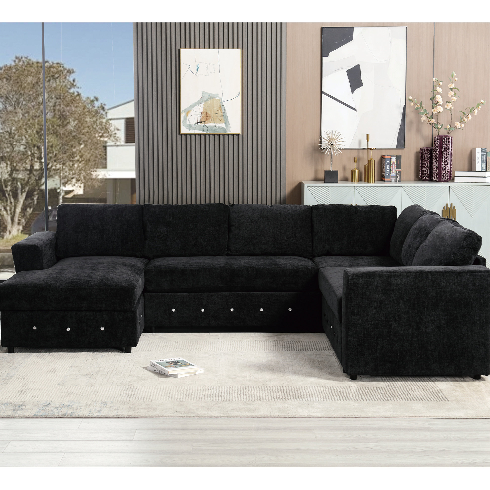 Hokku Designs Modern 110.29" U Shaped Storage With Luxurious Chenille ...