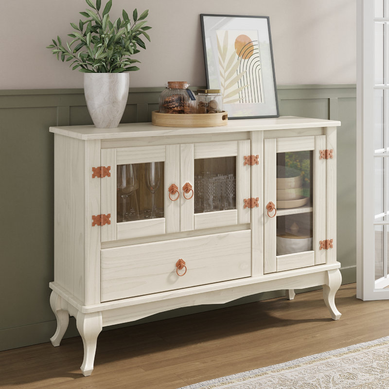 Wood Buffet Sideboard Distressed |, White