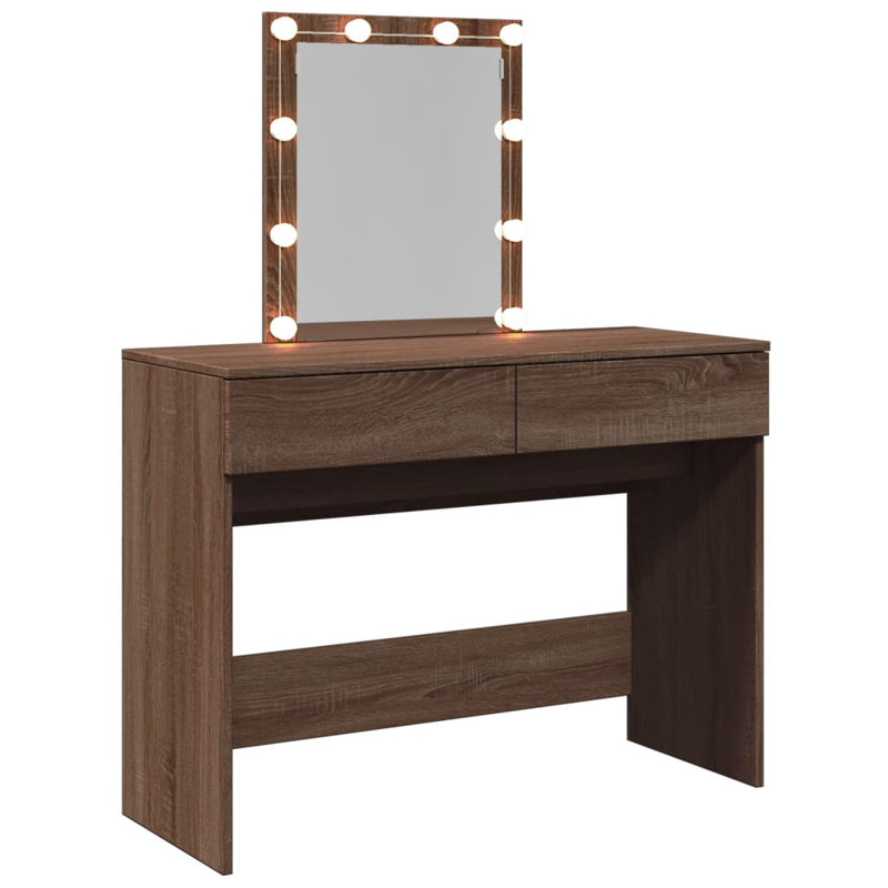 Dressing Table with Mirror, Brown Oak