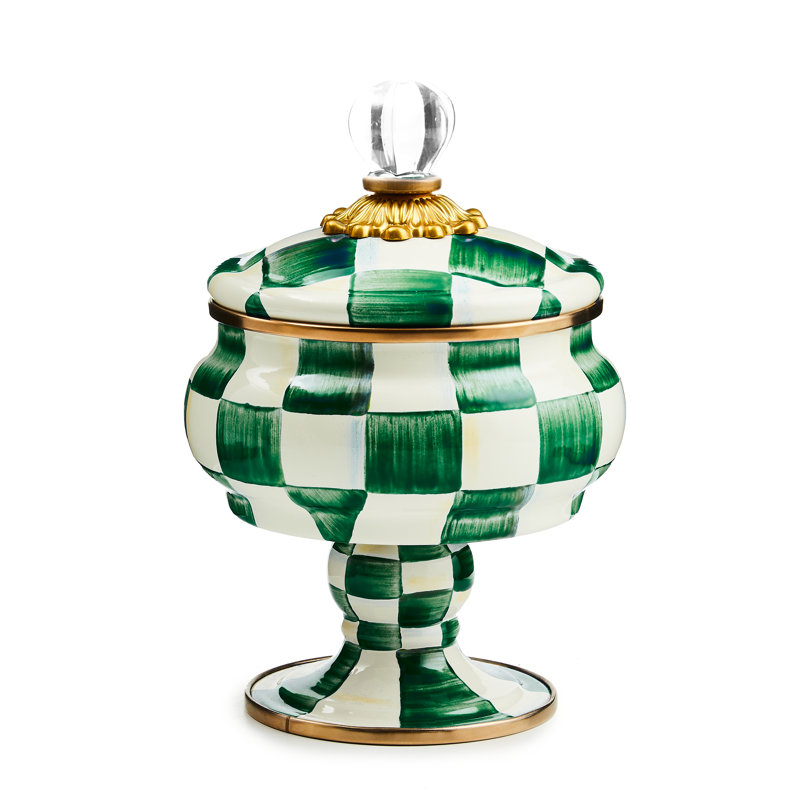 Emerald Check Glass/Stainless Steel/Brass/Steel Jar
