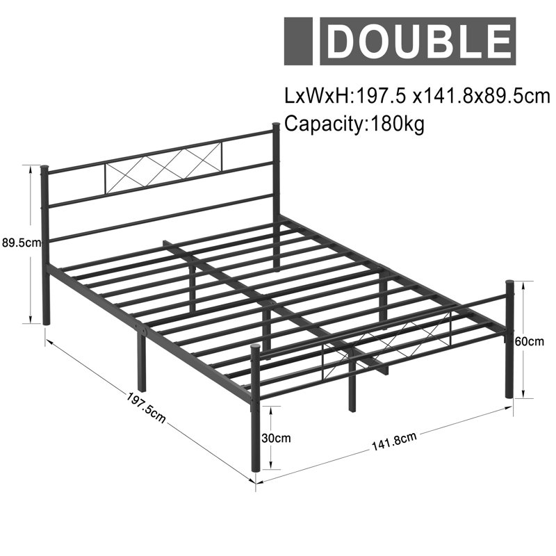 Single Double Size Beds with Headboard and Footboard, Metal Platform Bed Frame with Metal Slats Support, No Box Spring Needed, Easy Assembly