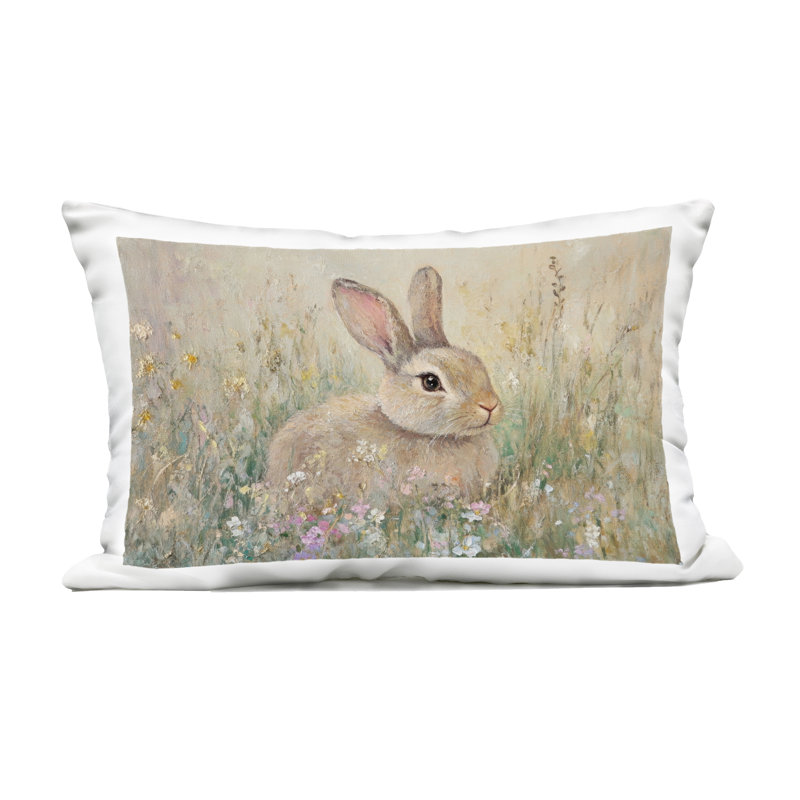Coussin extérieur Soft Color Rabbit in Meadow, par Petal Prints Design