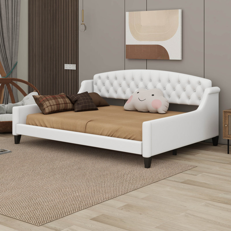 Tramone Modern Luxury Tufted Button Daybed, White , Full