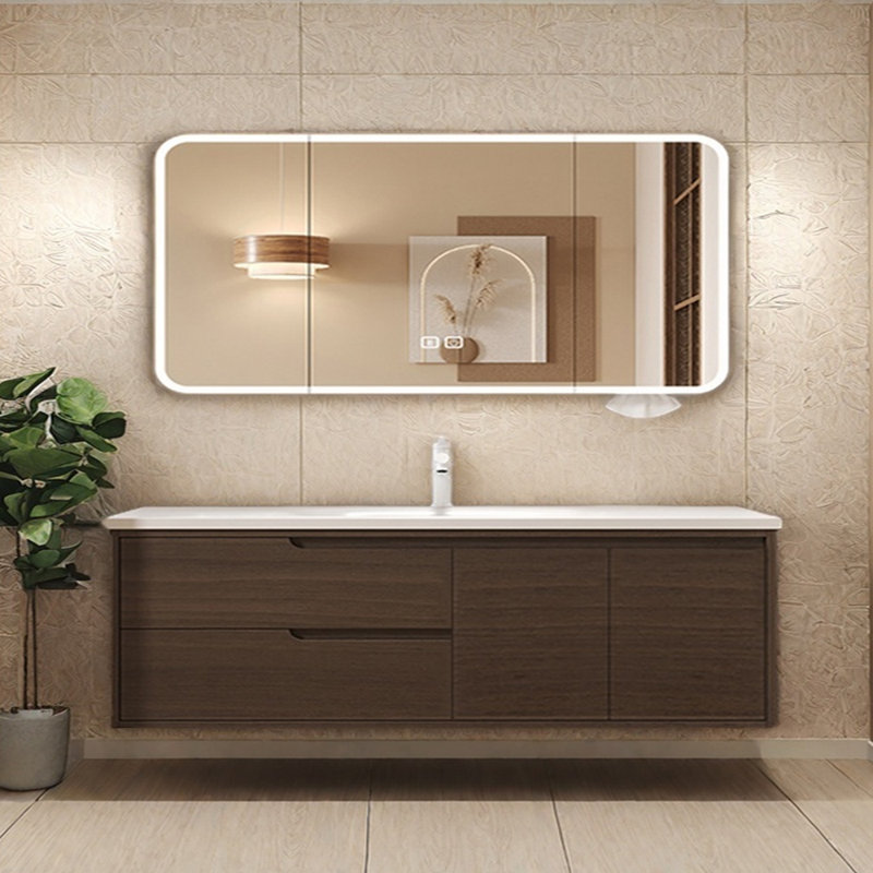 Minimalist retro style bathroom cabinet, 19.6" H x 70.8" W x 21.6" D