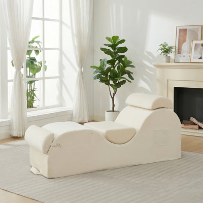 68" Curved Velvet Yoga Chaise Lounge,Beige
