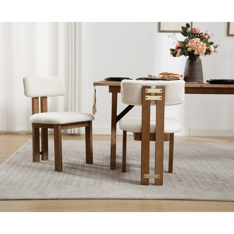 Mahkar 19'' H Upholstered Side Chair, Polyester Sherpa White, Brown