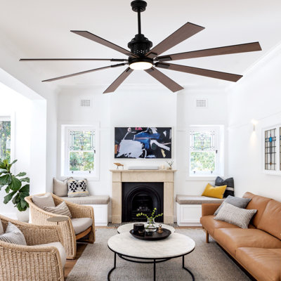 Grand ventilateur de plafond moderne 72 pouces intérieur / extérieur noir avec lumières et télécommande, ventilateur de plafond silencieux réversible à 6 vitesses pour patio