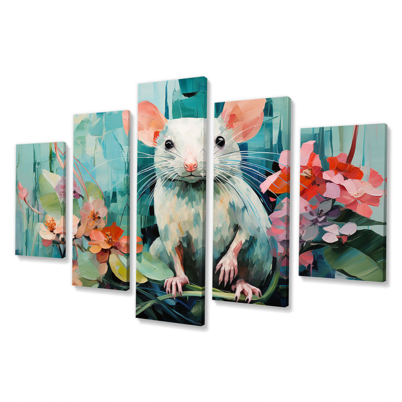 «Green Curious Rat Blooms - Mouse Multipanel», ensemble d'art mural