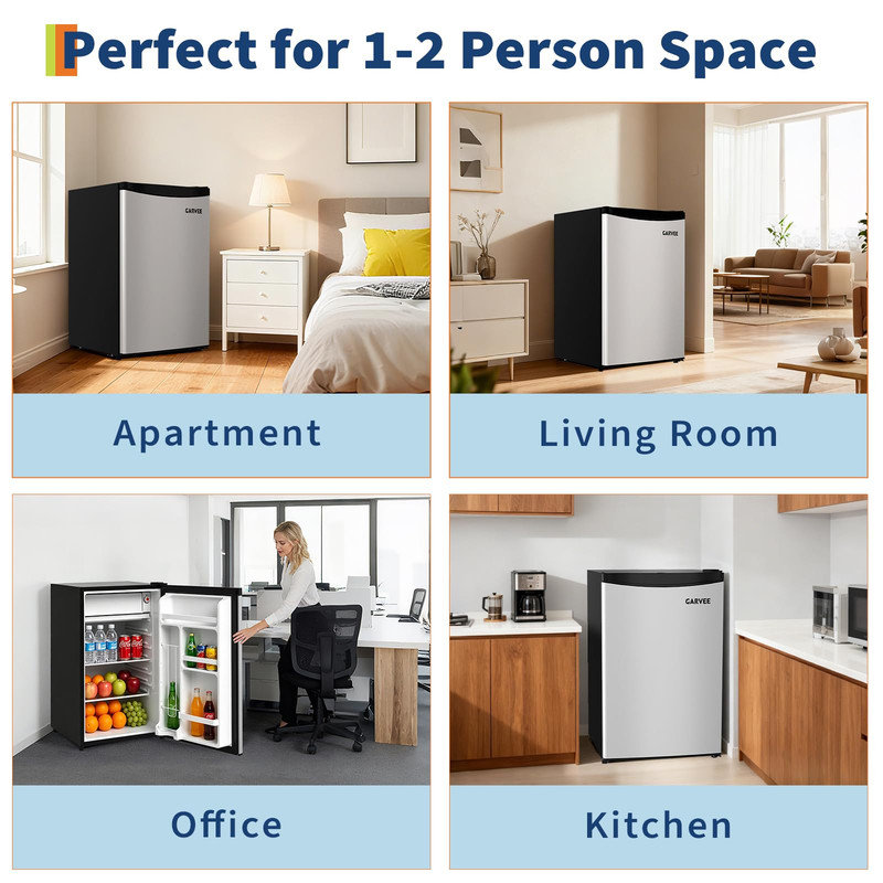 Réfrigérateur compact de 4,5 pi cu avec congélateur - mini réfrigérateur silencieux, thermostat réglable pour la chambre à coucher, le bureau, le dortoir