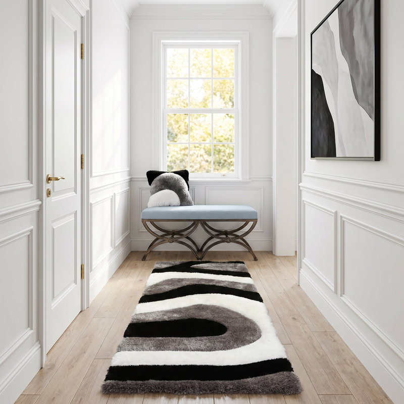 Thionville Shag Black/Grey Shag Area Rug, Runner 2'3" x 8'