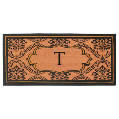 Albertina Monogrammed Natural Coir Door Mat – Ornate Scrollwork Design, 30" × 60", Heavy-Duty, Durable & Easy to Clean