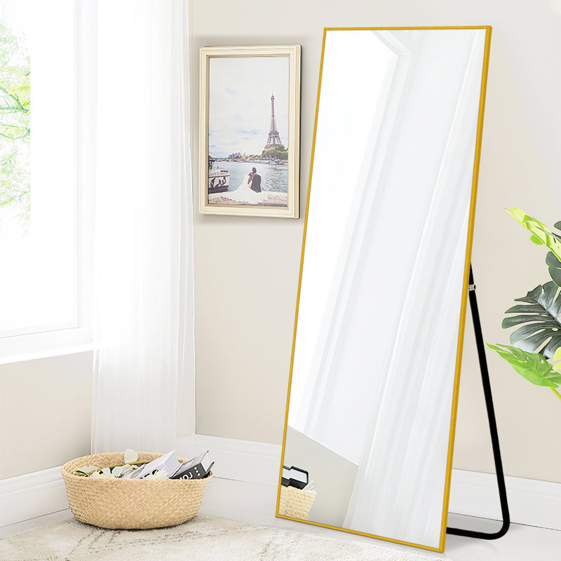 Balyon Metal Flat Mirror, Gold, 51.18" x 15.75"