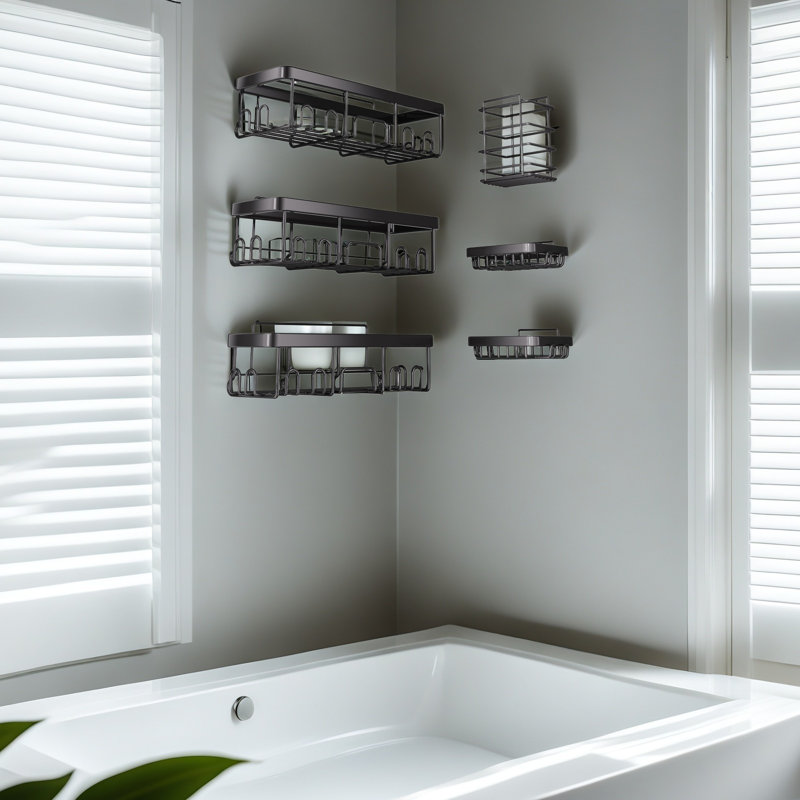 Ensemble de 6 boîtes de douche adhésives, Noir mat