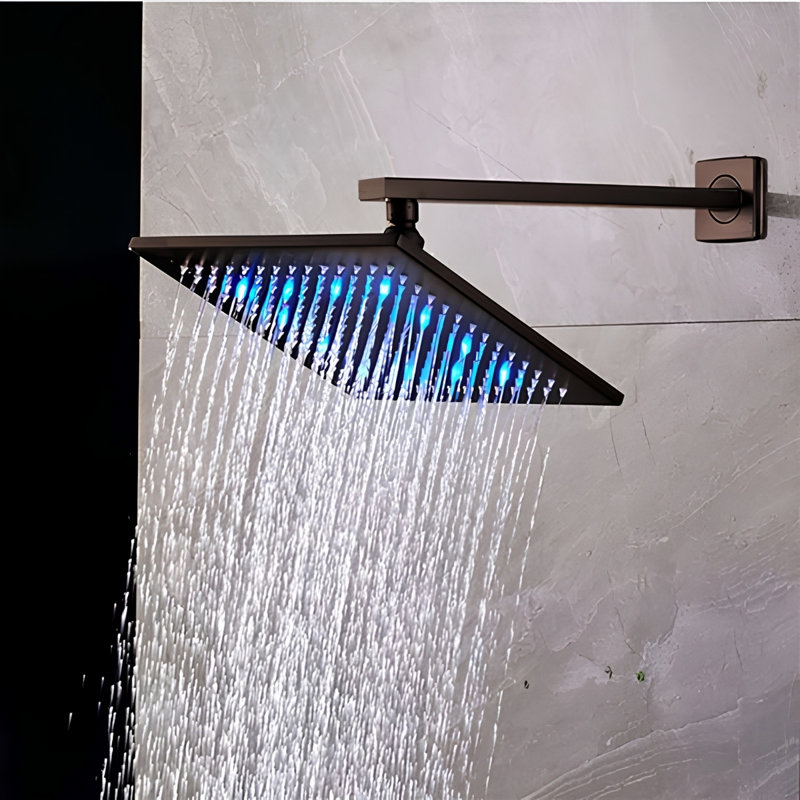 Ensemble de douche de plafond DEL en bronze huilé 12 po Rivera, Fixation au plafond, 12"