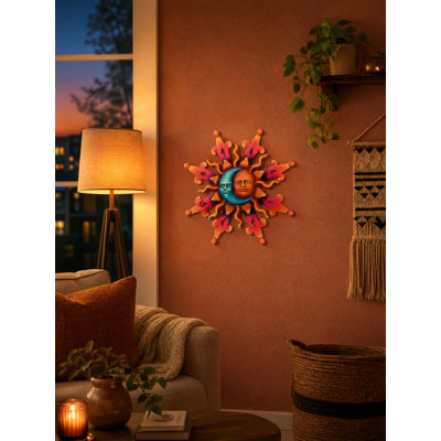 13 Inch Sun Metal Outdoor Wall Decor with Multi Color Weather Resistant Finish for Indoor and Outdoor Home Accent - Sun & Moon
