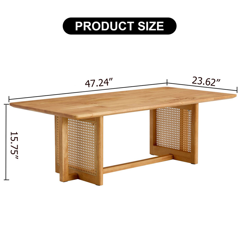 Table basse rectangulaire en bois massif imitation rotin de style chinois pour petits salons, Naturel