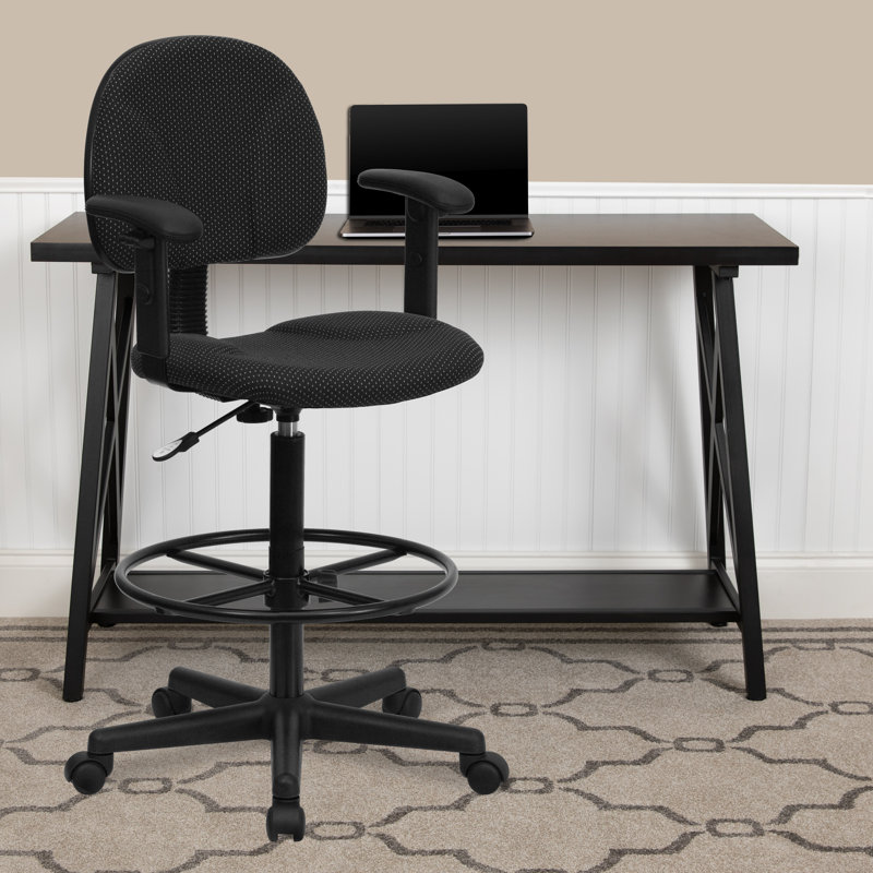 Fabric Drafting Chair with Adjustable Cylinders, Black, Adjustable Arms