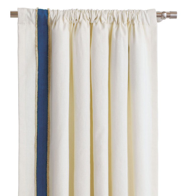 Maritime Room Darkening Curtain, 96" W x 120" L, Right, White/Navy