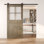 Porte de grange en verre givré non assemblé et fini 36 po x 84 po Homacer Classic gris avec ensemble de quincaillerie d'installation sans dérivation, rail de 6,6 pi, utilisation intérieure seulement