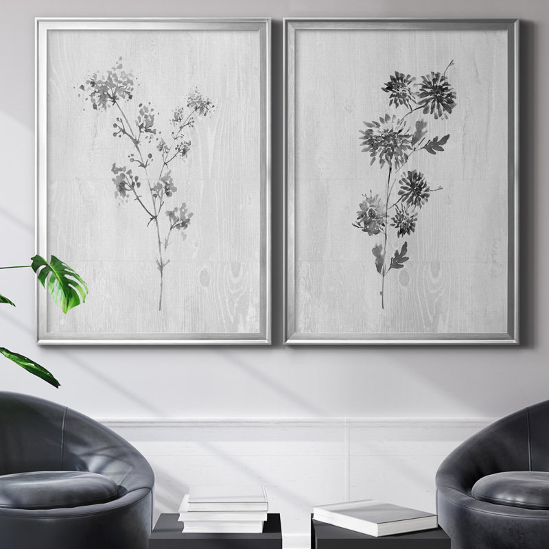 Neutral Meadow I - ensemble de 2 reproductions d'art, H 22,5 po x l 61 po x P 1,5 po, Toile encadrée argentée, Pas de tapis