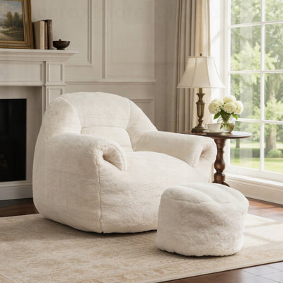 Pouf confortable avec dossier et repose-pieds, canapé en fausse fourrure pour adultes et enfants, idéal pour le salon et la chambre.