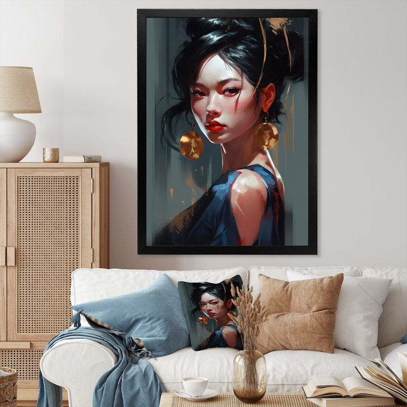 Dame élégante japonaise sur toile II, Cadre photo noir, H 20 po x l 12 po x P 1 po