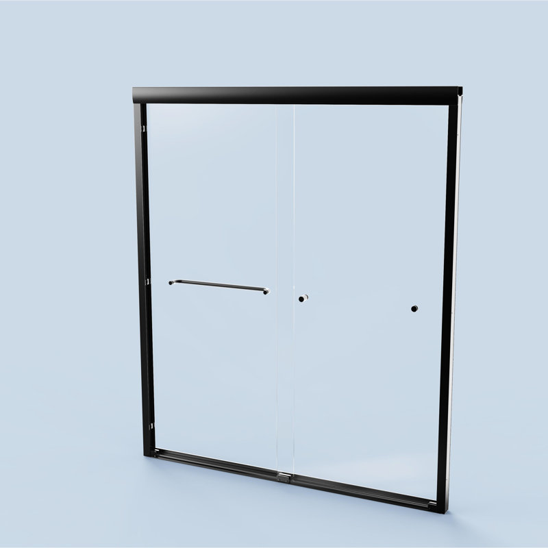 56"-60" Adjustable Bypass Shower Enclosure, 72" H, Tempered Glass, Matte Black, Easy Installation Bathroom Unit Black Double Sliding Door For Shower, 56"-60"W*72"H, 1/4" Partition