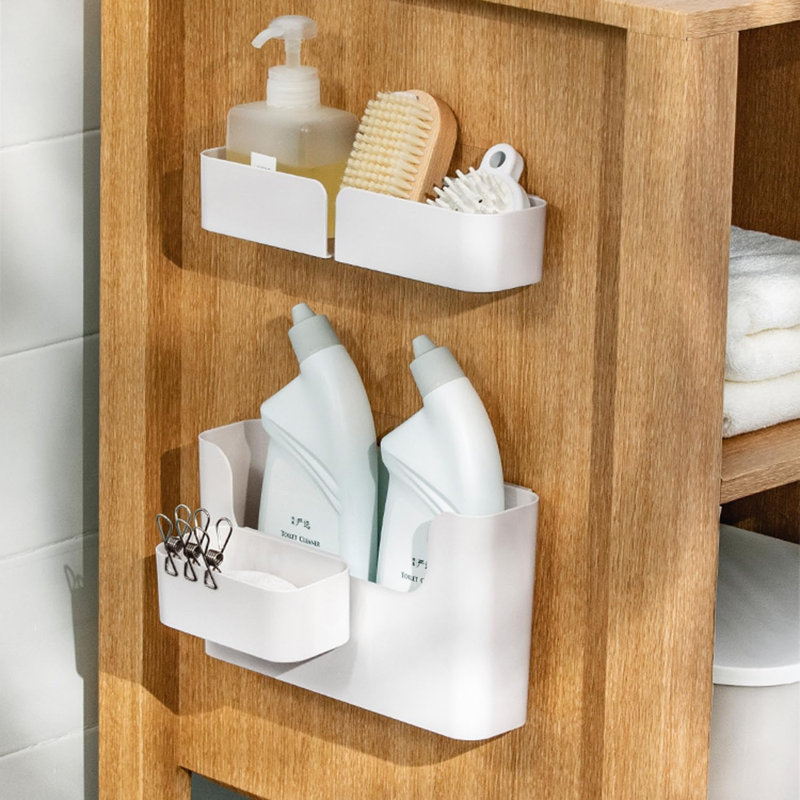 Porte-étagère de rangement pour porte d'armoire adhésive, porte-étagère de porte pour évier, cuisine, salle de bain, garde-manger, garde-robe, garde-robe, blanc