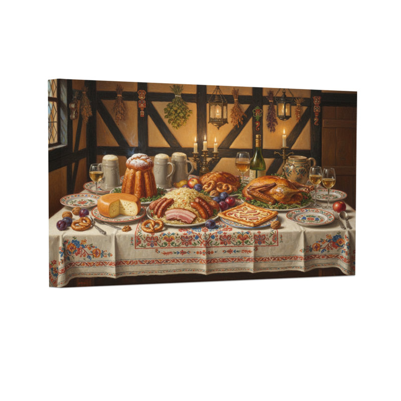 Table de fête avec pain et viande Fashion, H 16 po x l 24 po