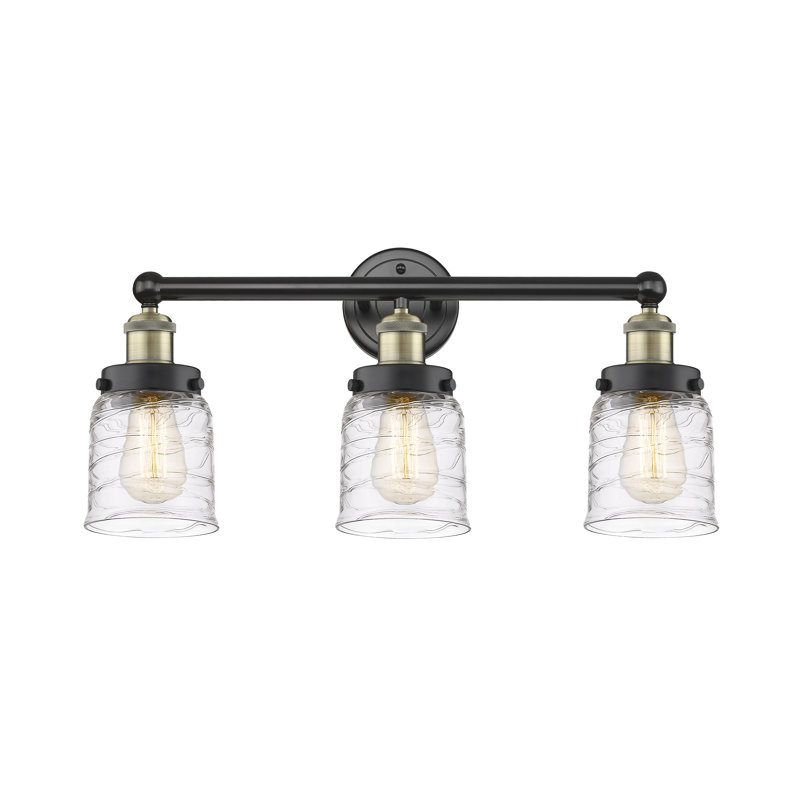 Éclairage de salle de bain à intensité variable à 3 lumières Armoni, Laiton antique noir, Tourbillon déco transparent