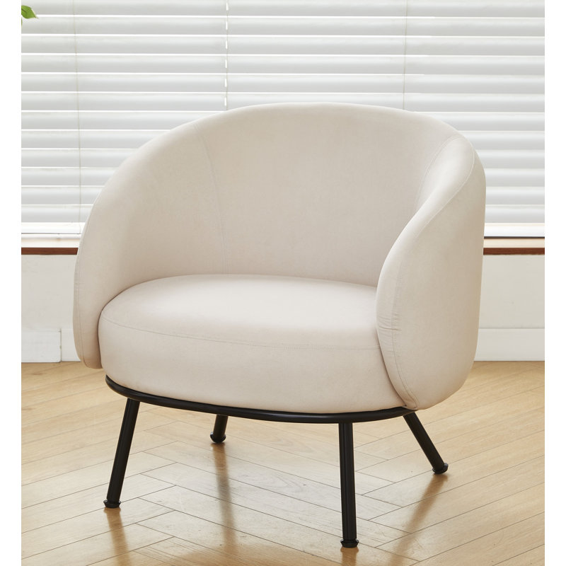 28.7'' wide velvet barrel channel armchair, Beige Velvet