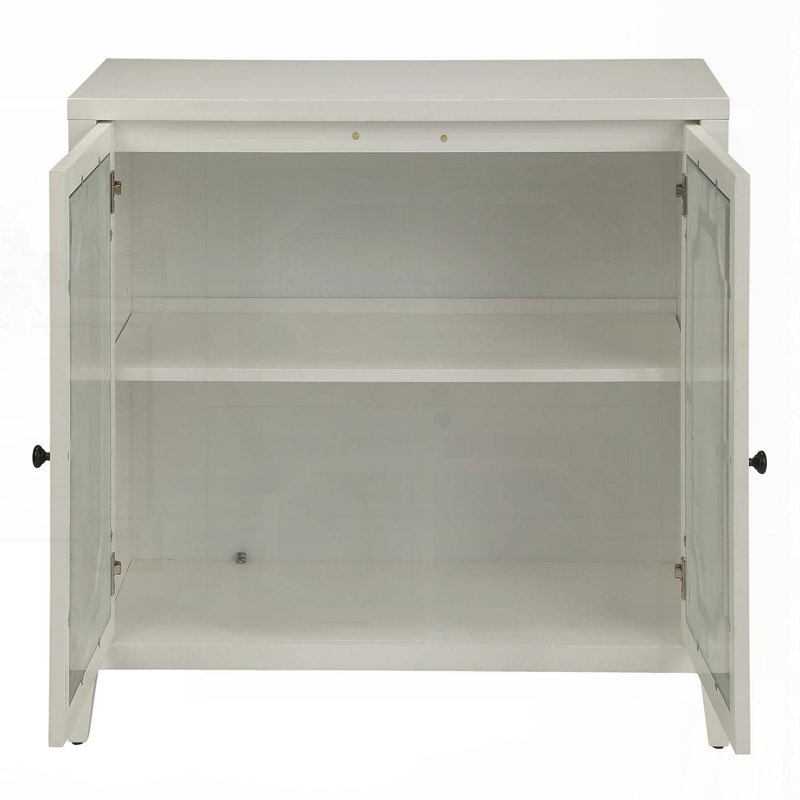 Console blanche avec 2 portes en verre et une conception en bois