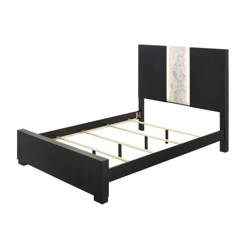 Rangley Black King LED Panel Bed, Black