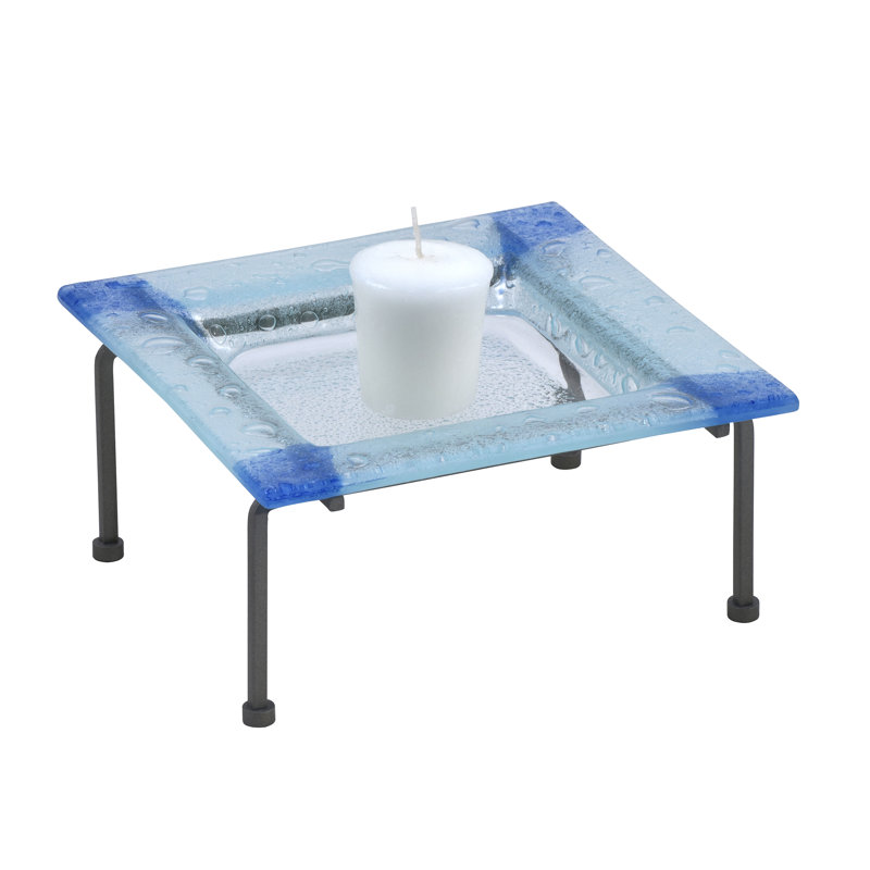 Mader Glass Tabletop Votive Holder, Blue, 1.5" H x 7" W x 7" D