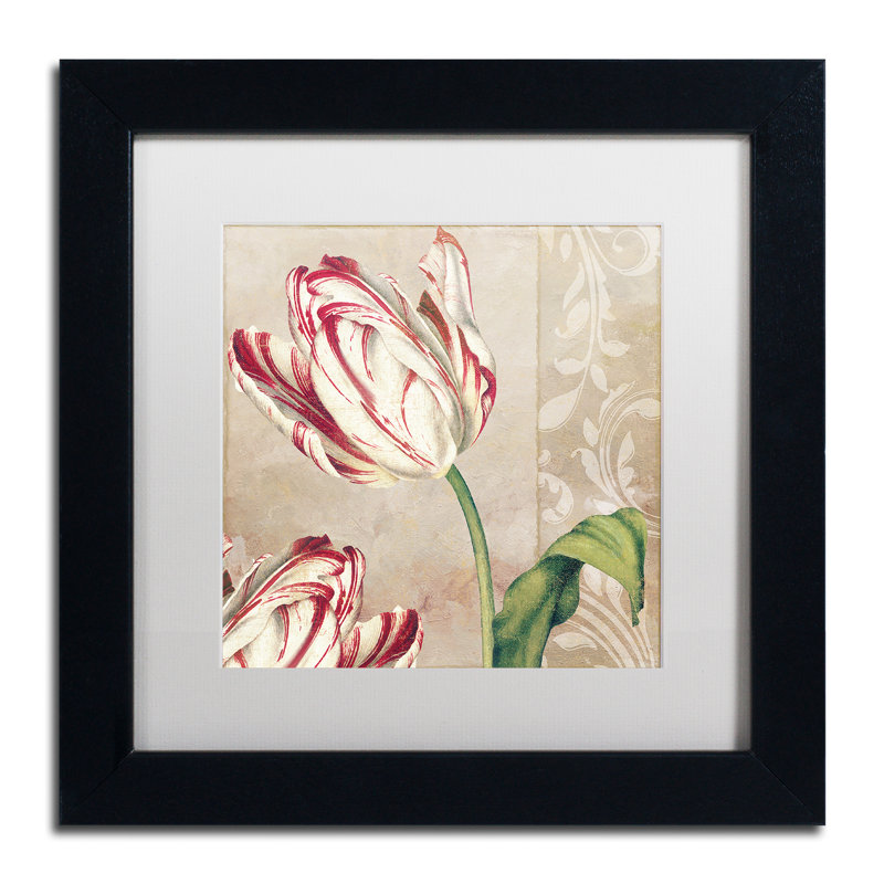 «Peppermint Tulips I» par Jadaya, impression encadrée, H 11 po x l 14 po x P 0,5 po, Blanc, Toile avec cadre argenté