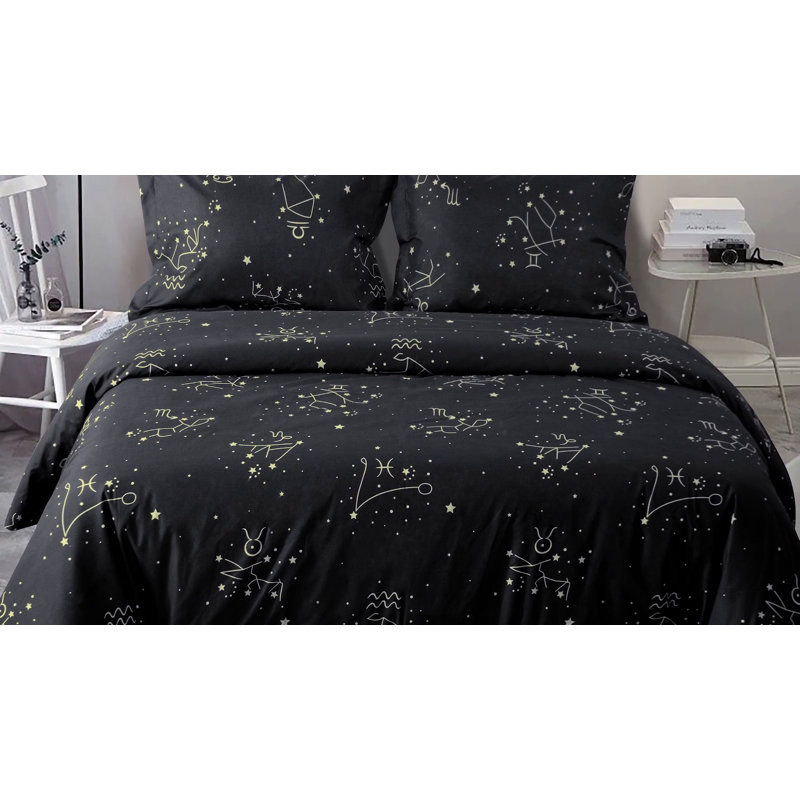 King Black Microfiber Constellation Duvet Cover Set