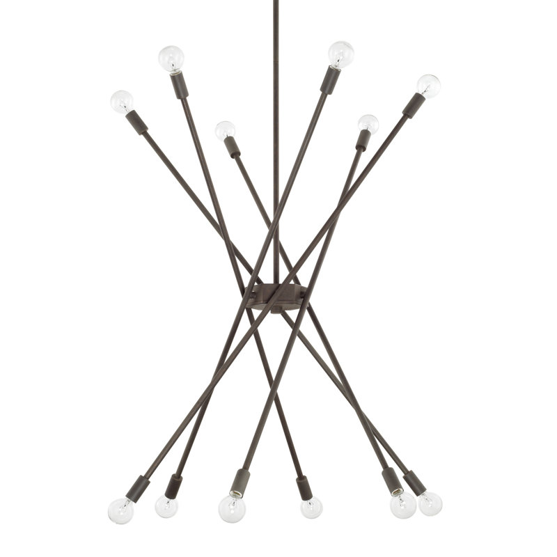 12 - Light Dimmable Sputnik Modern Linear Chandelier, Nordic Grey