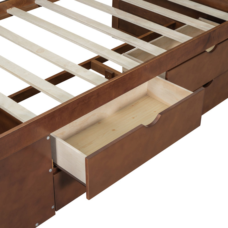 Lit de jour avec tiroirs et tablettes, Noyer, Lit simple