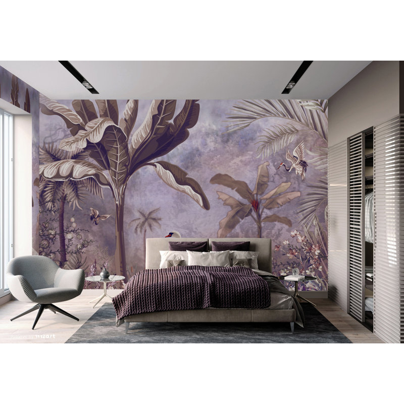 Papier peint panoramique Swan and Palm, L 72,96 po x l 81 po, Mauve