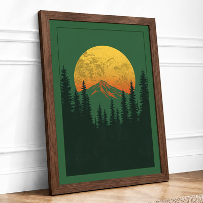 Moon Over Mountain Minimalist - Framed Print