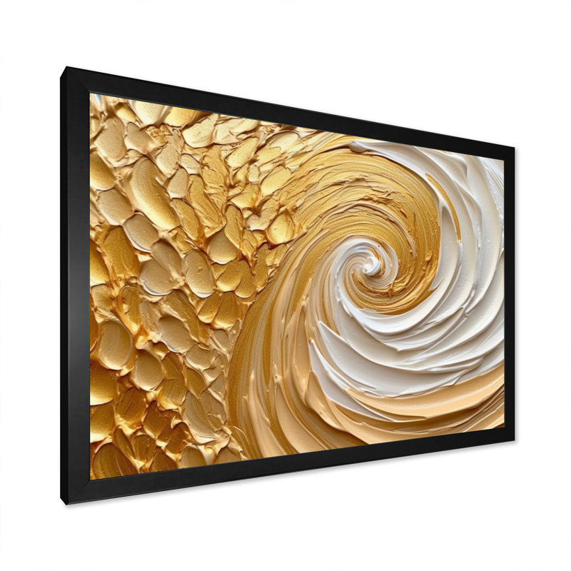 Art mural abstrait sur toile, spirale dorée, reproduction moderne - tourbillon éternel doré I, Cadre simple noir