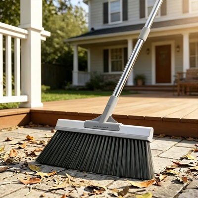 JOYBOS Heavy Duty Long Handle Large Broom- Stiff Bristles Effectively Clean up Brooms and Debris, Durable Plastic Design Easily Cleans Interior/floor, Great for Yard and Home Use, Broom for Ground
