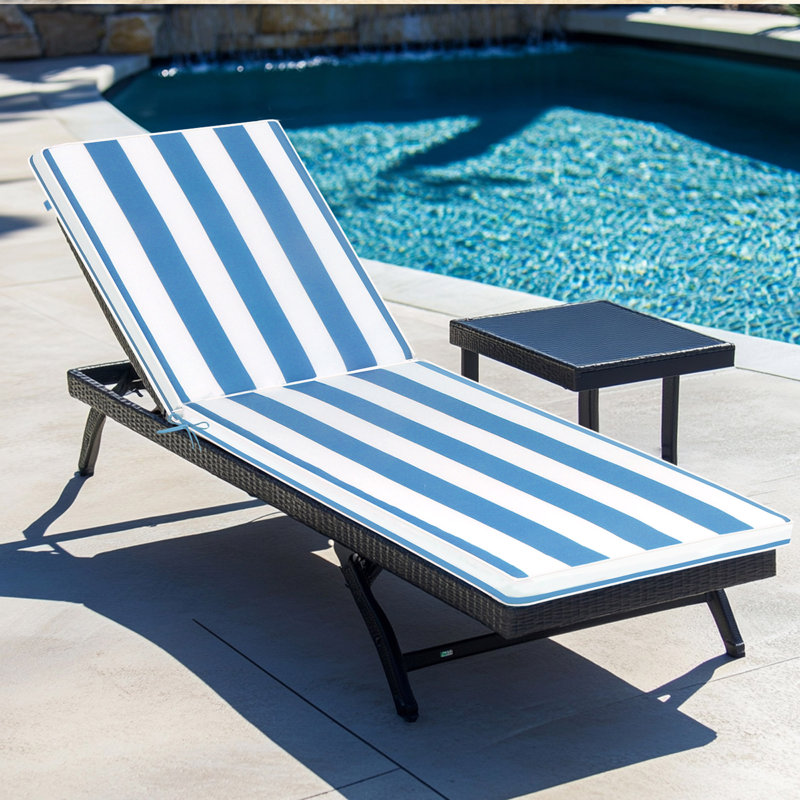 Ensemble de 2 pièces de mobilier de terrasse pour l'extérieur, Coton, Bleu rayé