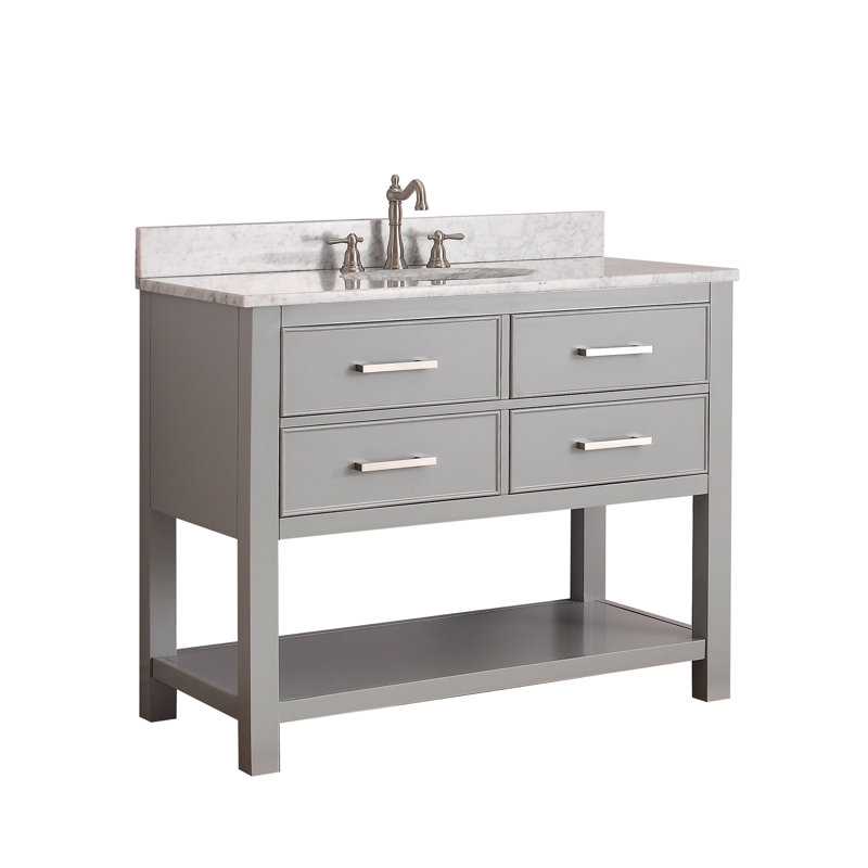 Ensemble de meuble-lavabo simple 43 po Brooks, Marbre blanc de Carrare, Gris froid